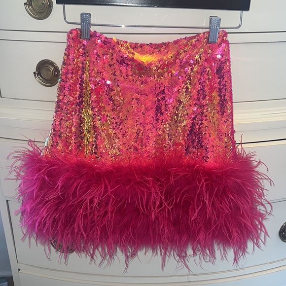 NWT NADINE MERABI Hot Pink Sequin Mini Skirt - Picture 4 of 6